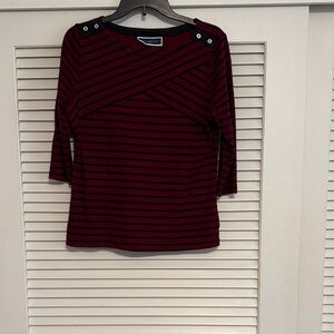 Karen Scott Burgundy and Black Striped Blouse